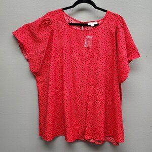 ChicSoul Dress Womens 3XL Red Black Polka Dot Short Sleeve Flowing Plus Size Top